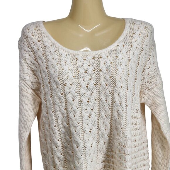 Lucky Brand Women's Ivory Cable‎ Knit Open Stitch Sweater Size M - Picture 3 of 9